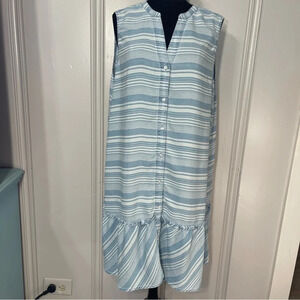 Sharagano Striped Lyocell Peplum Sleeveless Button Dress XL‎